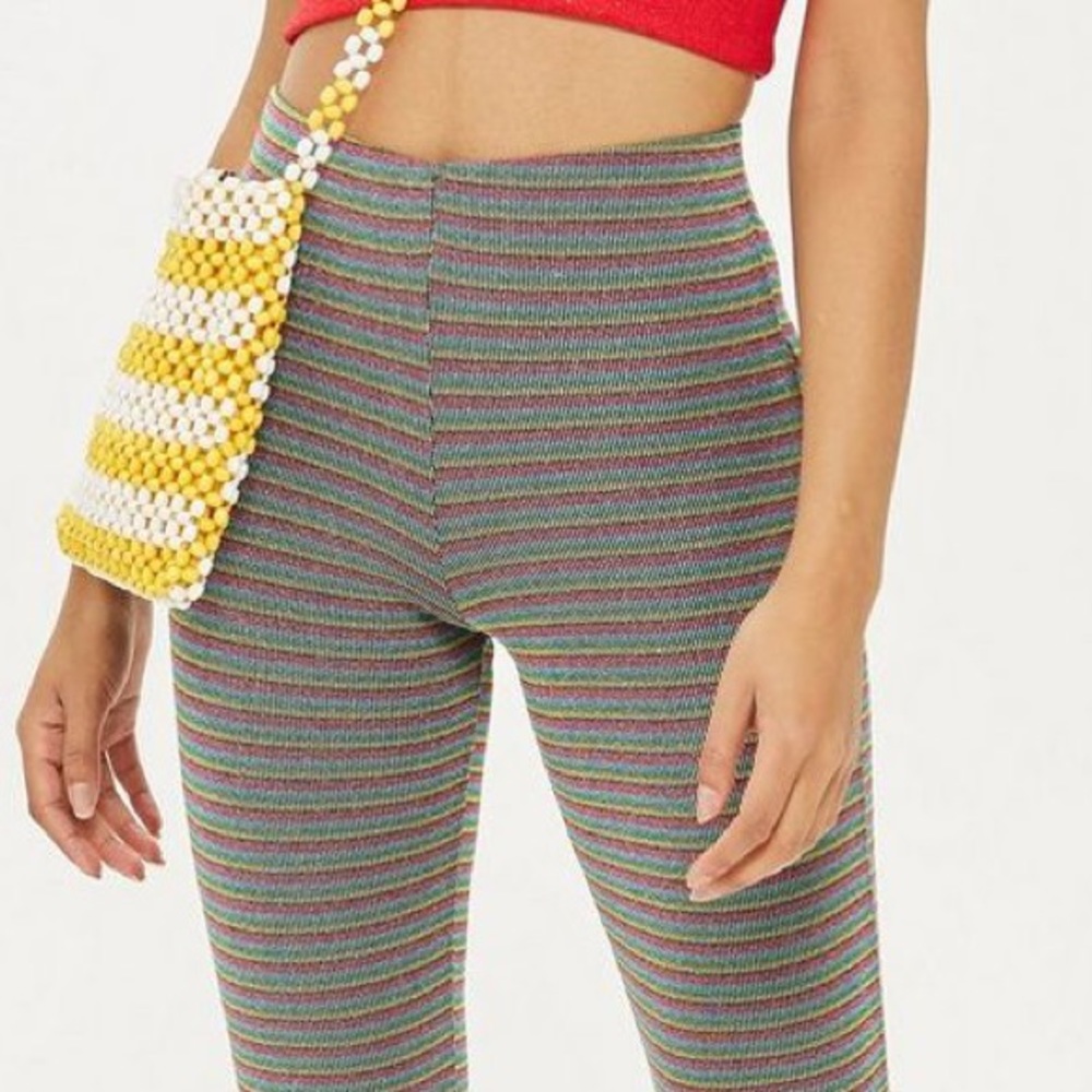 Topshop stretchy striped bell bottoms flare pants